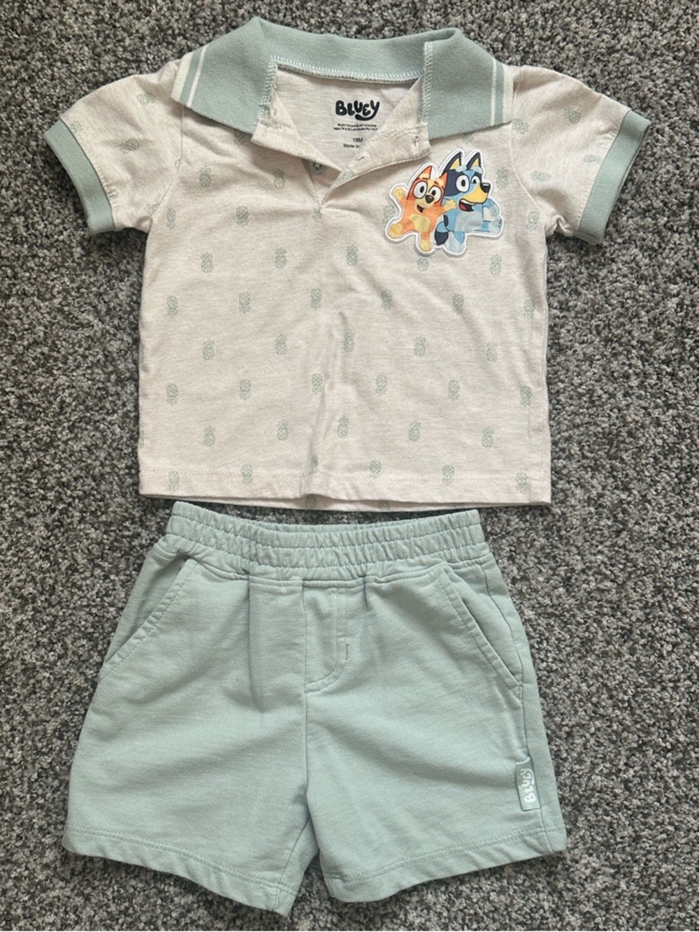 Bluey Kids Two-Piece Polo & Shorts Set in Mint